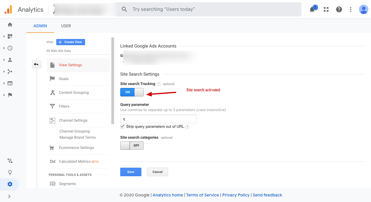 Google Analytics Site Search Setting